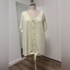French Laundry Yellow Striped Button Front Tie Top Woman Size 3X